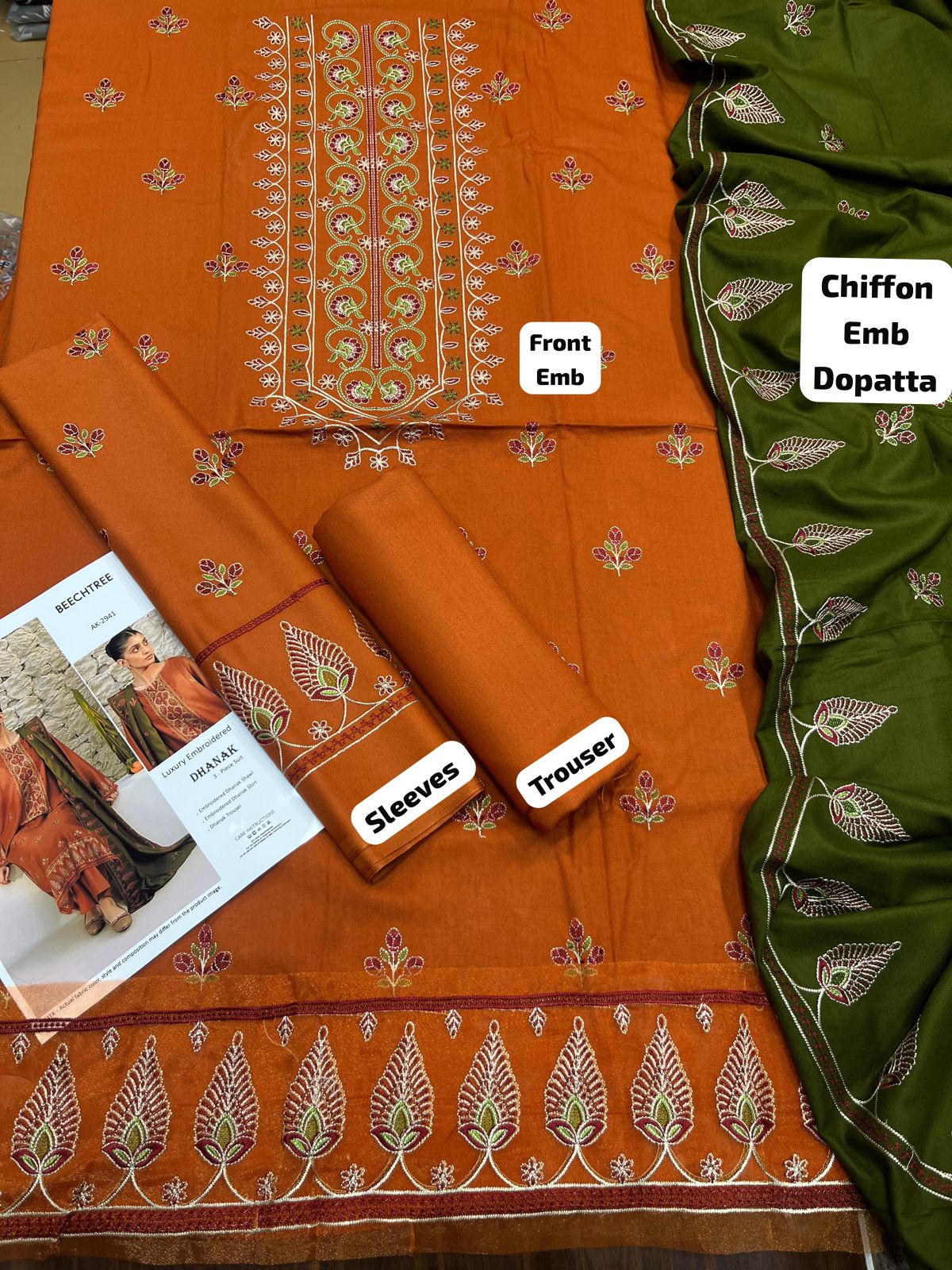 Beachtree Hit Unstitched 3-Piece Suit with Chiffon Embroidered Dopatta