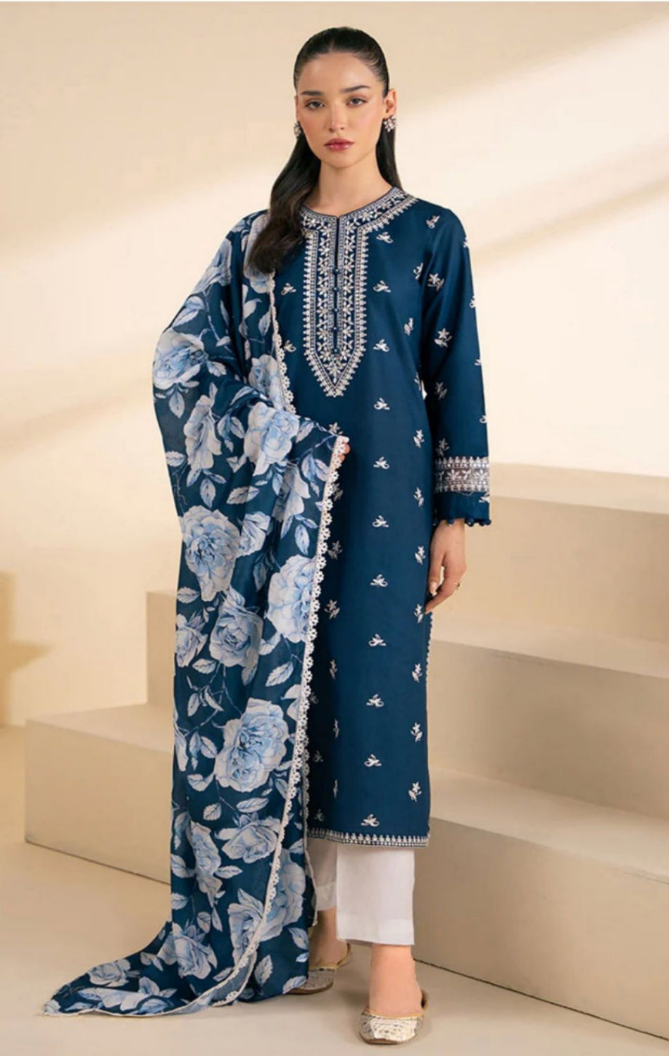 CROSS STITCH 2K25 Summer Luxury Collection – 3-Piece Fine Lawn Suit with Digital Printed Diamond Dupatta