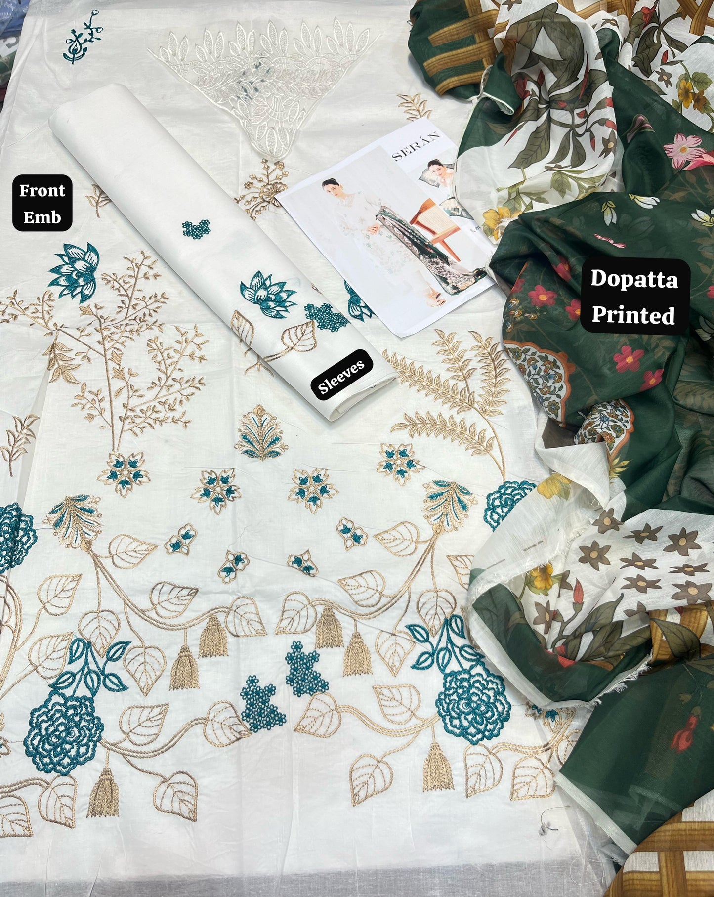 Seeran Luxury 2K25 Summer Collection: Embroidered Lawn Suit with Printed Diamond Dupatta