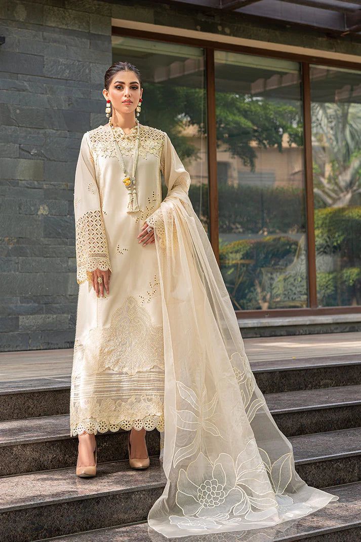 Valentina Creme-24 by MUSHQ – Luxury Chikankari Embroidered 3-Piece Suit