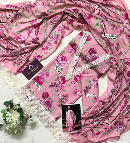 Baroque Collection: Elegant Lawn Suit with Digital Prints and Embroidered Details