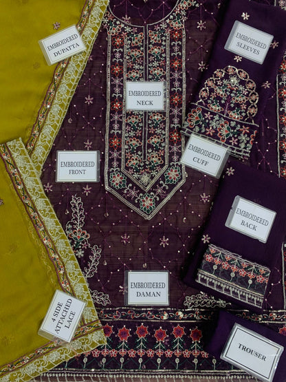 Asim Jofa Chiffon Collection: Luxurious Embroidered Suit with Malai Trouser & Dupatta