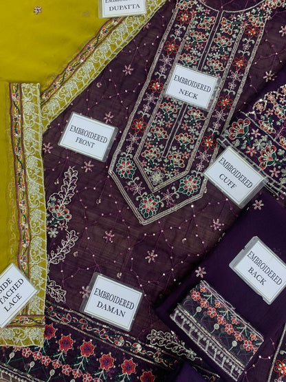Asim Jofa Chiffon Collection: Luxurious Embroidered Suit with Malai Trouser & Dupatta