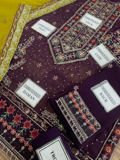 Asim Jofa Chiffon Collection: Luxurious Embroidered Suit with Malai Trouser & Dupatta