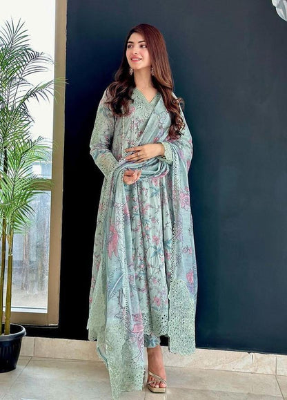 IZNIK Printed Pure Lawn Collection: Embroidered Neck & Daman Patch with Chiffon Dupatta
