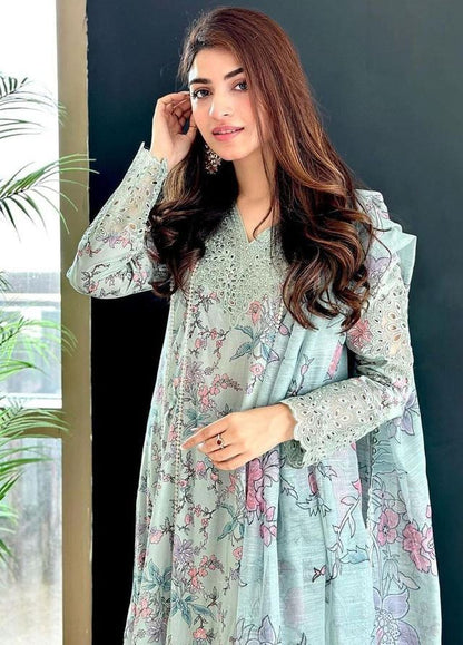 IZNIK Printed Pure Lawn Collection: Embroidered Neck & Daman Patch with Chiffon Dupatta