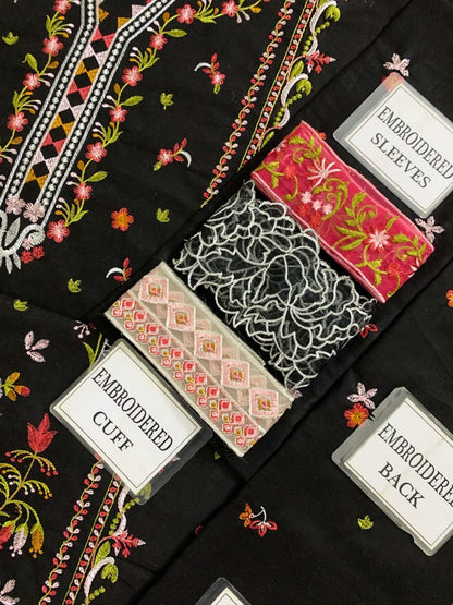 QALAMK Cotton Collection: Heavy Embroidered Shirt, Khaddi Net Dupatta & Dyed Cotton Trouser