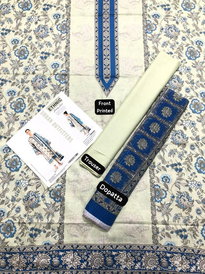 Ethnic by Outfitters 2K25 Summer Collection: Digital Lawn Suit with Printed Diamond Doria Dupatta