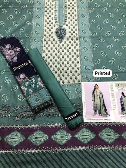 Ethnic by Outfitters 2K25 Summer Collection: Digital Lawn Suit with Printed Diamond Doria Dupatta