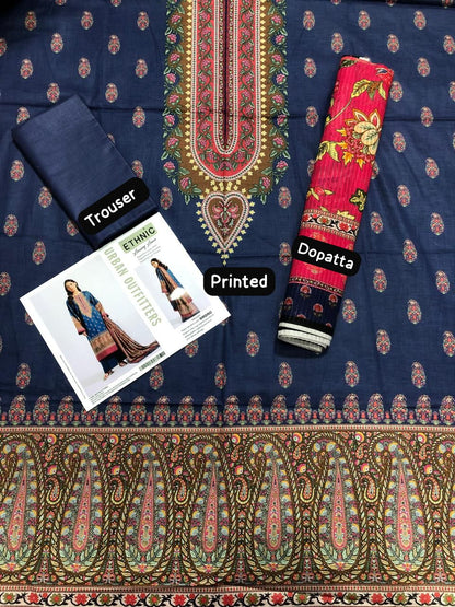 Ethnic by Outfitters 2K25 Summer Collection: Digital Lawn Suit with Printed Diamond Doria Dupatta