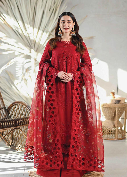 QALAMKAR Cotton & Organza Collection: Chikankari Embroidered Suit with Digital Printed Dupatta