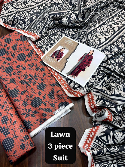 3-Piece Unstitched Suit with 4-Side Printed Dopatta