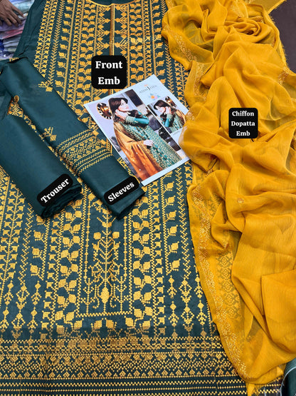 Asim Jofa 2K25 Summer Luxury Collection: Elegant Embroidered Lawn Suit with Chiffon Dupatta