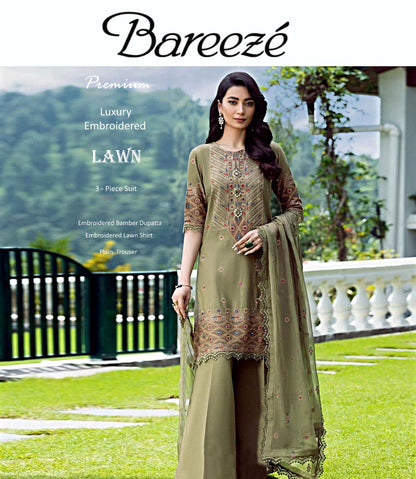 Bareeze 2K25 Summer Collection: Elegant Embroidered Lawn Suit with Chiffon Dupatta