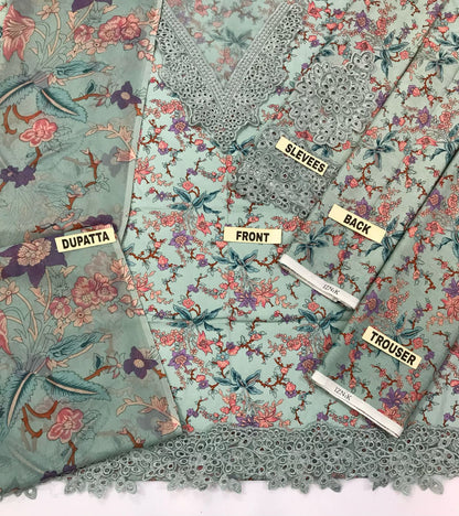 IZNIK Printed Pure Lawn Collection: Embroidered Neck & Daman Patch with Chiffon Dupatta
